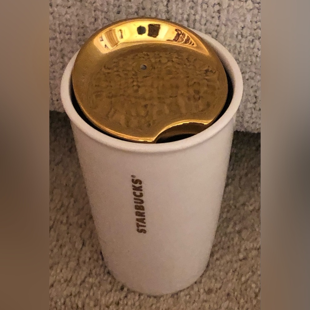 Starbucks White and Gold Zipper Travel Mug- 2015 With Red Box - Picture 4 of 6